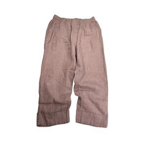 Sigrid Olsen Womens L 100% Linen Pants Mauve Pink Crop Wide Leg